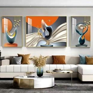 2024 new living room decorative painting sofa back background wall triptych mural feeling crystal porcelain painting