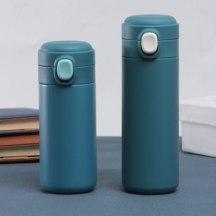 Creative Bounce Lid Vacuum Pea Cup Solid Color Simple Straight Cup Student Portable Thermos Cup Gift Printable