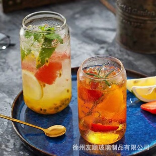 Internet Celebrity Coke Cup Beverage Bottle Cans Shaped Glass Cup Coffee Cup Cocktail Wooden Lid with Holes Transparent
