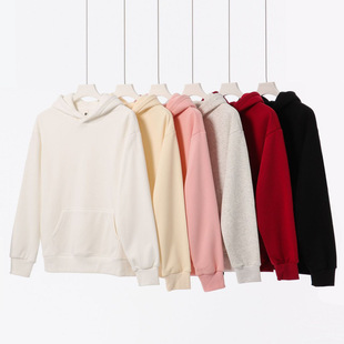 Fall/winter 480g heavy combed cotton Australian grain velvet solid color pullover hooded vests men's American drop shoulder plus velvet coat women