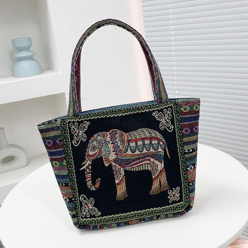 Factory Wholesale Embroidered Canvas Handbag Female Ethnic Hand Bag Casual Mommy Hand Lunch Box Bag Small Cloth Bag