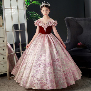 Children's dress Princess dress red female catwalk birthday piano performance dress host girl dress small model