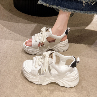 Star with Torre Shoes Women's Summer Thick Sole Increased 6cm All-match Super Fire ins Hollow New Breathable Leather