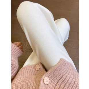 3 Length 145cm Small Short High White Knitted Wide Leg Pants Women's Autumn and Winter Thickened Glutinous Rice Pants Casual Pants