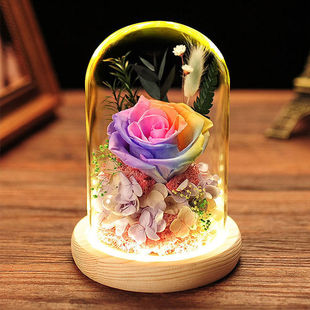Eternal Flower Glass Cover Gift Box Rose Bouquet Ornaments Lovers Christmas Birthday Gift for Girlfriends and Girlfriends