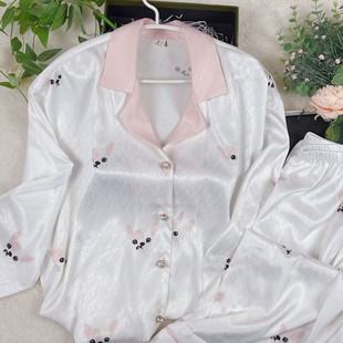 Summer Ice Silk Pajamas Women's Short-sleeved High-end Sweet Cute Cardigan Simulation Silk Outwear Home Suit