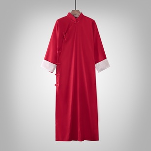 Cotton and Linen Long Shirt Republic of China Chinese Style Long Gown Ma Gua Linen Men's Tea Suit Host Calligraphy Coat Performance Costume
