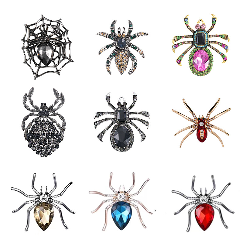 New Halloween Brooch Alloy Rhinestone Spider Pin Personalized Animal Corsage Funny Chest