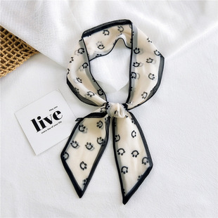 Fashionable Small Silk Scarf Women's Spring and Autumn Summer Thin Narrow Long Double-sided Dual-purpose Scarf Printed Decorative Silk Scarf Tie Hair Belt