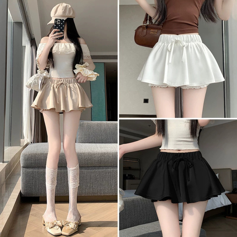 Purely Alluring Hot Girl Ballet-Style Satin Skirt 2026 Summer New High-Waisted Slimming Drawstring Skirt Pants Flared Skirt