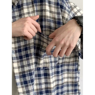 Japanese Style Retro Lapel Plaid-back Short-sleeved Shirt Men's Summer Lazy Style Loose Casual All-match Half-sleeved Shirt for Couple