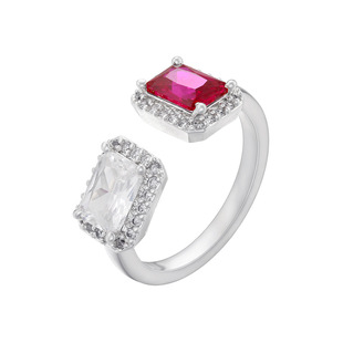 Cross-border Fashion Light luxury geometric square diamond ring female niche full Diamond T square diamond open ring VJ466