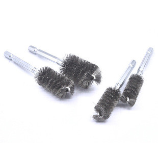 Hexagon round head closed stainless steel wire brush with handle deburring inner hole pipe brush polishing rust removal grinding artifact