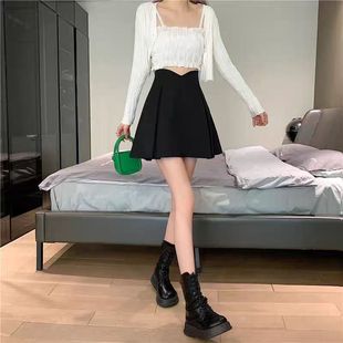Spring 2024 New Anti-glare Skirt Women's High Waist plus size Slimming Pleated Skirt Black A- line Hip Skirt