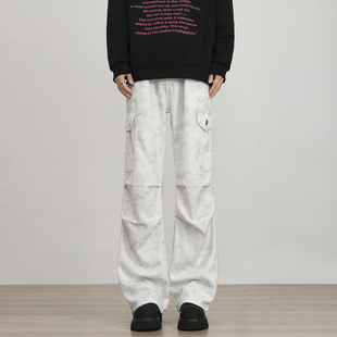 Vintage dirty white overalls pants regular loose waist straight autumn pants loose fashion brand all-match Denim