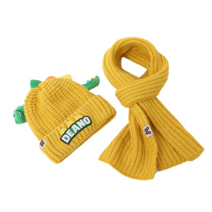 New children's hat scarf two-piece set cute little dinosaur warm knitted wool cap outdoor children's pullover cap