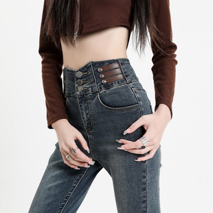 Autumn and Winter New Stretch Tight Slim Leggings Women's 2023 Stylisch High Waist fleece-lined Denim Pencil Trendy Pants