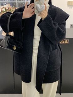 Mid-length Cashmere Coat Navy Collar Wool Coat Early Autumn High-end Sense Top Small Women's Wool Coat