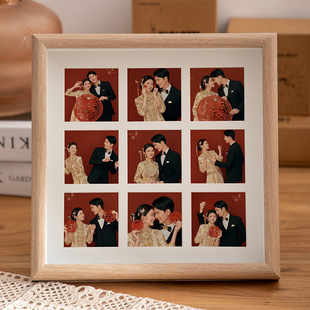 Wooden 9-Palace Shell Specimen Photo Frame Hollow Table Handmade DIY Three-Dimensional Cardboard Decorative Ornaments Pastoral Style