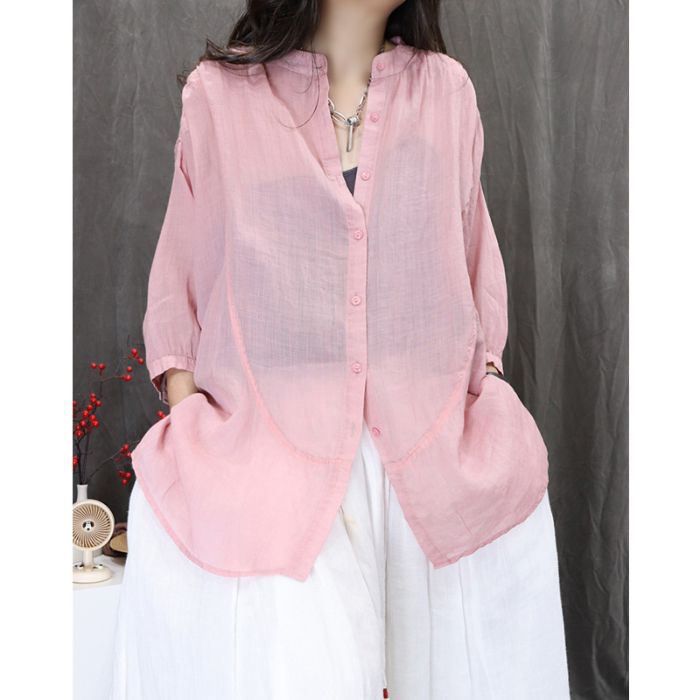 Paxta-len short sleeve ko'ylak summer yangi versiya universal qulay adabiy