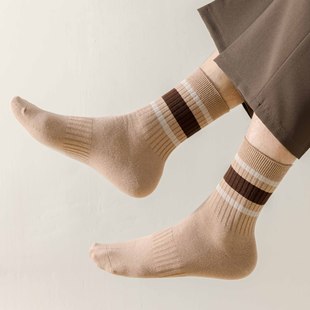 Autumn and Winter New Striped Socks Men's All-match Double Needle Mid-length Socks Japanese Style Waist Sports Men's Socks Cotton Stockings