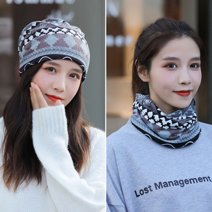 Multi-functional pile cap cold warm wholesale Korean female tide twist cap wool scarf spring and autumn knitted pullover cap