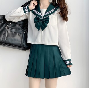 Green Three-Piece Japanese Authentic Sailor Uniform Jk Basic Style Spring and Autumn School Uniform Middle School Girl Navy Suit