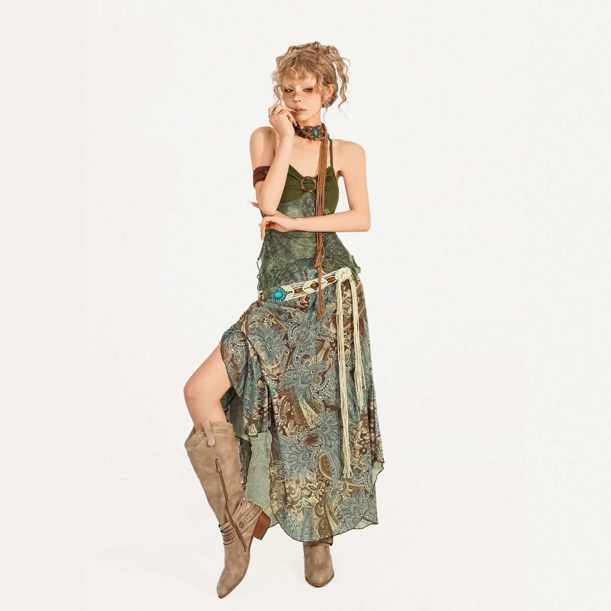 Bohemian Ethnic Style Printed Skirt for Women, High-Waisted Slimming Long Skirt, Retro Holiday Style Wrap Skirt, New Autumn and Winter Style