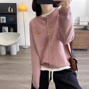 2024 Autumn Crewneck Wool Cardigan Women's Coat Pony Animal Embroidered Sweater Knitwear Thin Coat Top
