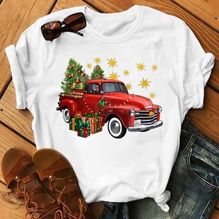 2024 cross-border summer new casual short sleeve T-shirt women's clothing a generation of Christmas series painting printing