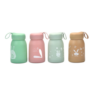 Cute MengMeng Rabbit Glass Water Cup Portable High Temperature Resistant Double Layer Advertising Cup with Lanyard Opening Event Gift Cup