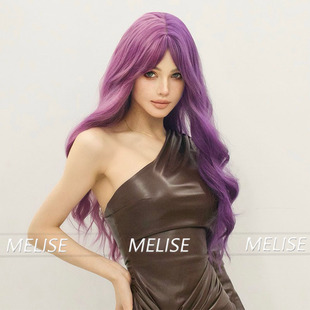 Cross-border New Wig Women's Purple Double-fight Long Curly Hair with Bang for Halloween Party Wear Comfortable Foreign Trade in stock