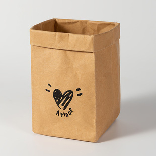 Ins Style Washable Kraft Paper Bag Refrigerator Kitchen Food Grade Storage Bag Thickened Fruit Snacks Desktop Storage