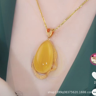 Кулон с имитацией желтого оникса Ice Yellow 925 Серебряный позолоченный винтажный кулон Высококлассное элегантное женское ожерелье Аксессуары для одежды