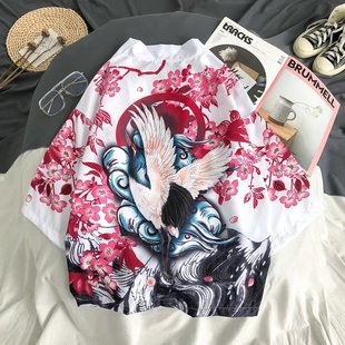 Cross-border 2021 summer new Chinese style five-quarter sleeve cardigan Japanese kimono men's thin Retro Japanese style robe fashion