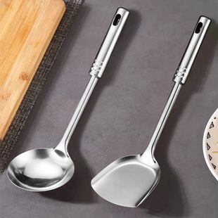 Stainless Steel Spatula and Spoon for Home Cooking, Kitchen Utensils, Non-Hot Soup Spoon, Frying Spatula, Frying Spoon