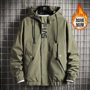 fleece-lined optional autumn and winter coat men's assault jacket casual overcoat hooded padded fleece-lined coat