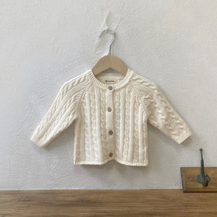 Baby's Autumn and Winter Wear Class A Pure Cotton Knitted Sweater Cardigan Men's and Women's Baby's Twist Nooted Sweater Small Coat