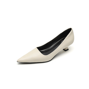 Available in Large and Small Sizes, Elegant Kitten Heels, Full Genuine Leather Inside and Outside, 2024 Spring Thin Medium Heels, Pointed Toe Cowhide Pumps for Women