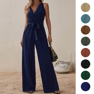 Amazon New Strap jumpsuit European and American Cross-border New Strap High Waist Sleeveless jumpsuit Fashion Casual Set