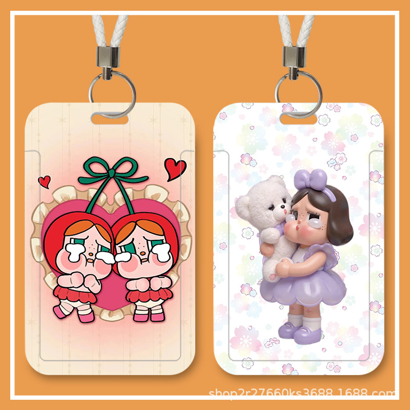 Bubble Mart Crybaby Crying Baby Cartoon Student Lanyard Card Holder Campus Card Badge Protective Cover Anti-Lost Pendant