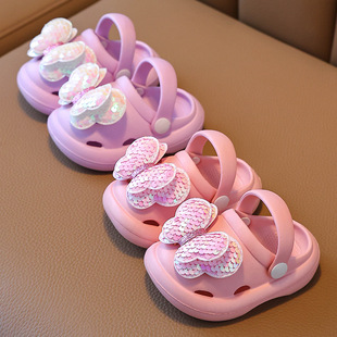 Children's bowknot slippers summer girls' cartoon cute closed toe hole shoes baby indoor non-slip toddler sandals