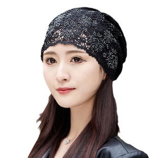 Four Seasons women's home thin breathable confinement cap fashionable simple lace pullover hat outdoor sun protection hat