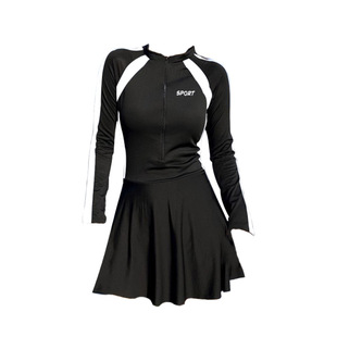 Swimsuit Women's 2024 New Arrival Long-Sleeved Conservative Sportswear Korean Style Ins Belly-Covering Slimming Conservative Sports Swimsuit