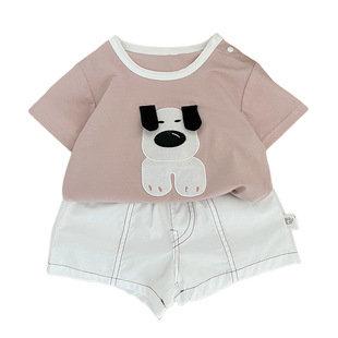 Super cute baby boy summer suit baby cartoon cute puppy thin short sleeve T-shirt shorts two-piece set summer