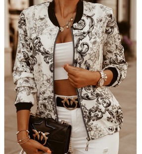 Long sleeve printed short jacket small coat women's clothing Amazon AliExpress wish foreign trade autumn and winter