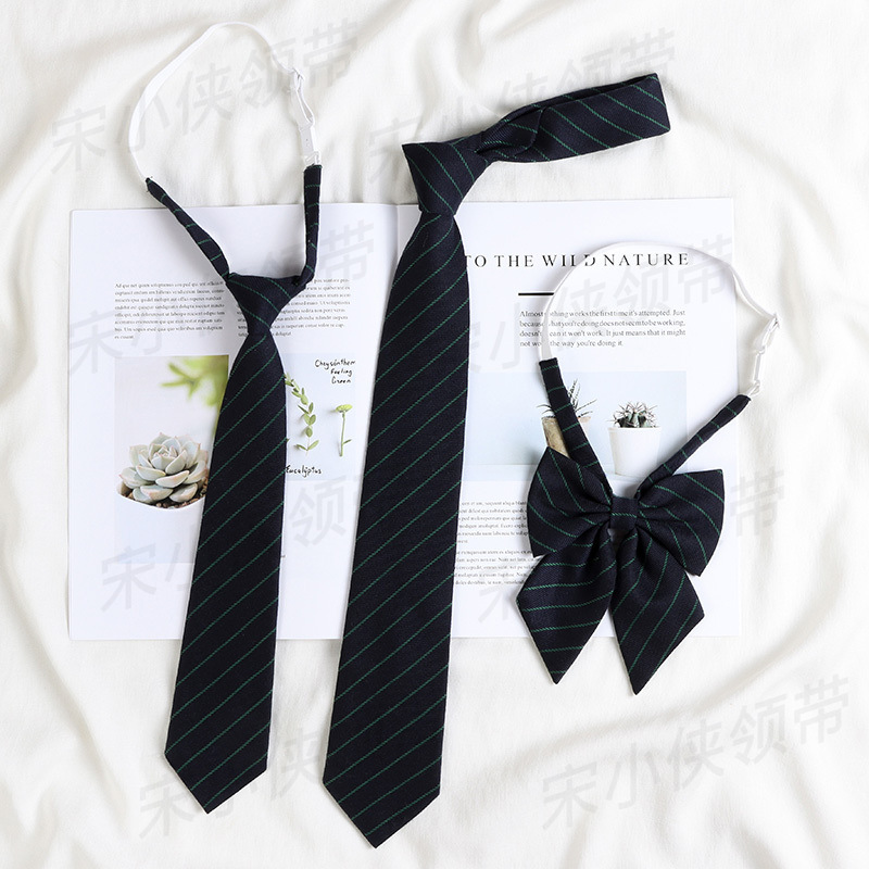 Green Stripe dark blue Tie Men's Japanese Style JK College Style Lazy Style Free Shirt Accessories Bow Tie Women's Bow Tie