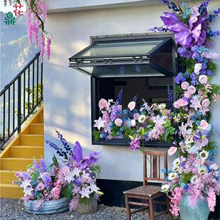 The new rose pink wedding stage studio Barbie powder decoration restaurant background wall layout photography props