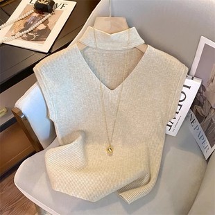 Popular Korean Style Retro Hanging Neck V-neck I-shaped Vest Women's Spring 2025 New Arrival Beautiful Bottoming Shirt Trendy Ins