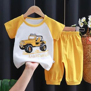 Summer children's cotton short-sleeved suit children's half-sleeved pants boys and girls children's clothing summer baby T-shirt 0-7 years old